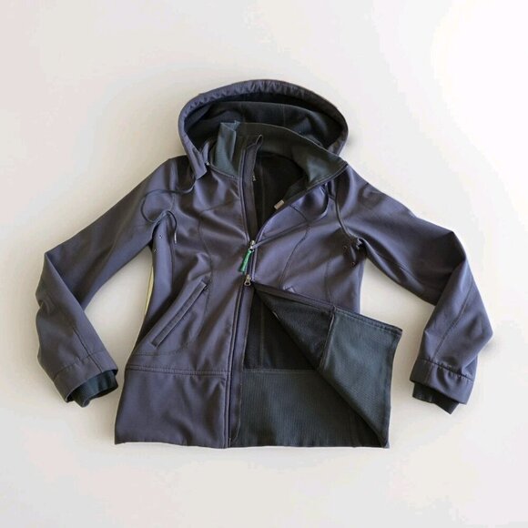 Lululemon Softshell Jacket Womens S/M Gray Zip LS Silverscent Hood Fleece Inside - Picture 13 of 16